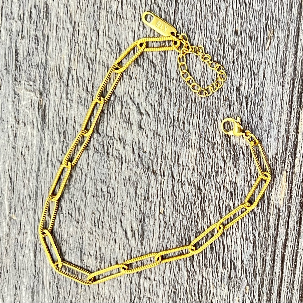 NEW 18K yellow gold plated paper clip textured chain bracelet jewelry B29A